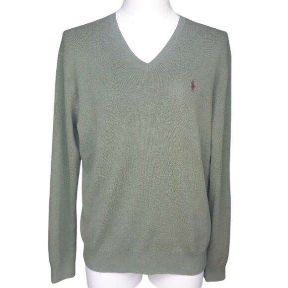 Polo Ralph Lauren SZ M Pima Cotton Sage Green Men's V-Neck Sweater | Blue Label - Picture 1 of 9